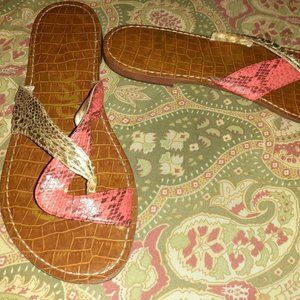 Sam Edelman 8.5 red brown gold sandals fla…